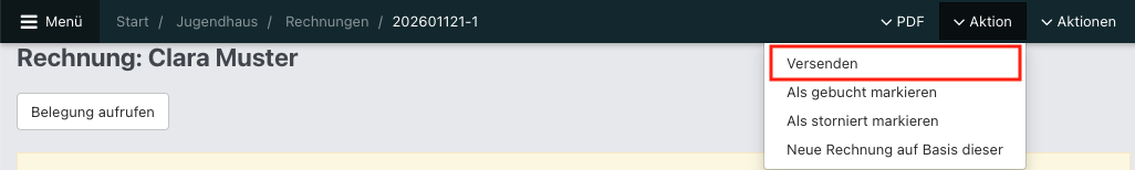 Screenshot aus der Software: geöffnete Rechnung.