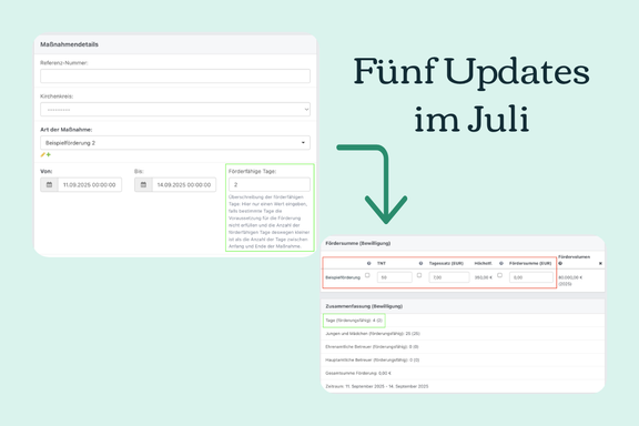 Zwei Screenshots aus der Software auf hellgrünem Hintergrund.