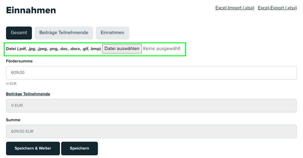 Screenshot aus der Software: Antragseinreichung.