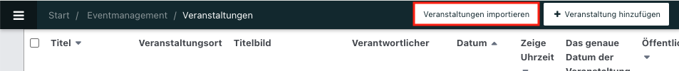 Screenshot aus der Software: geöffnete Eventübersicht.
