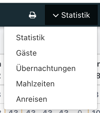 Screenshot des geöffneten Dropdown-Menü "Statistik".