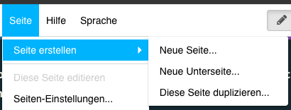Screenshot der ausgeklappten Option "Seite erstellen".