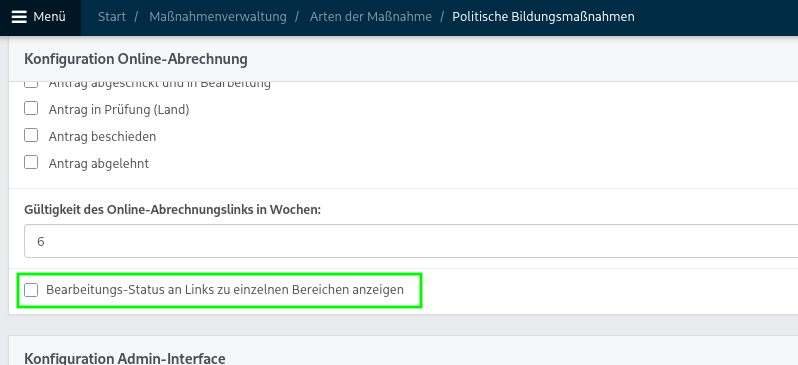 Screenshot aus der Software: geöffnete Maßnahme.