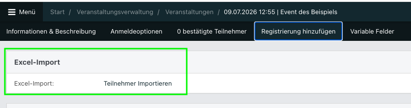Screenshot aus der Software: geöffnetes Event im Tab "Registrierung hinzufügen".