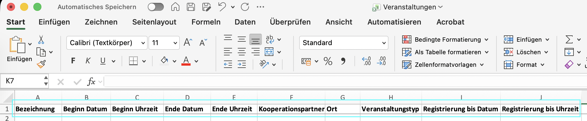 Screenshot aus der Excel-Vorlage in Excel.