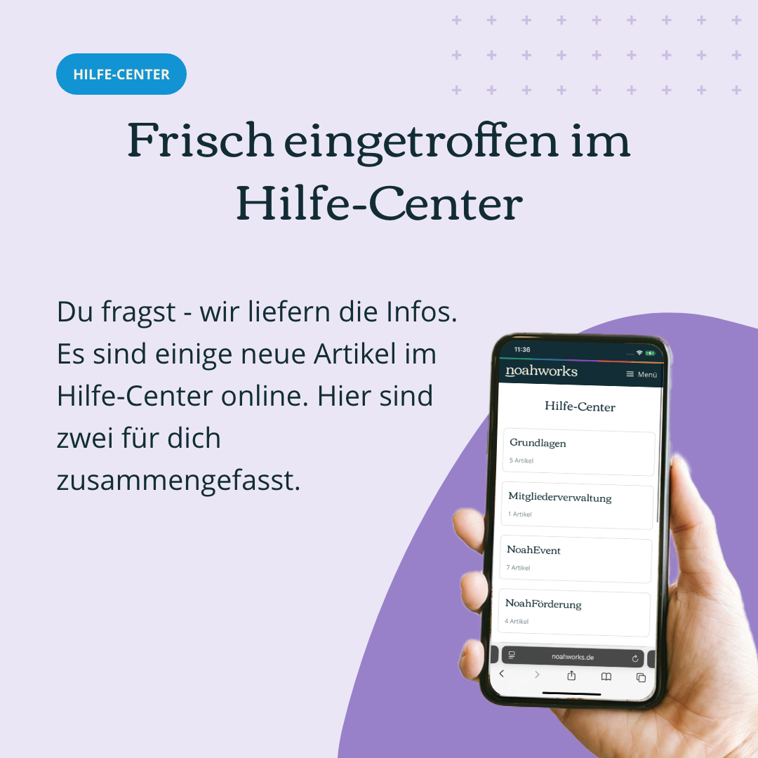 Hellila Hintergrund, von rechts eine Hand mit Smartphone in der Hand. Auf dem Smartphone ist das Hilfe-Center gezeigt.