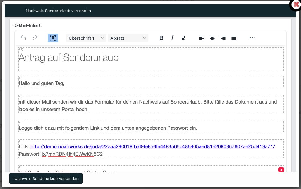 Screenshot aus der Software: beispielhafte Mail, um Nachweis anzufordern.