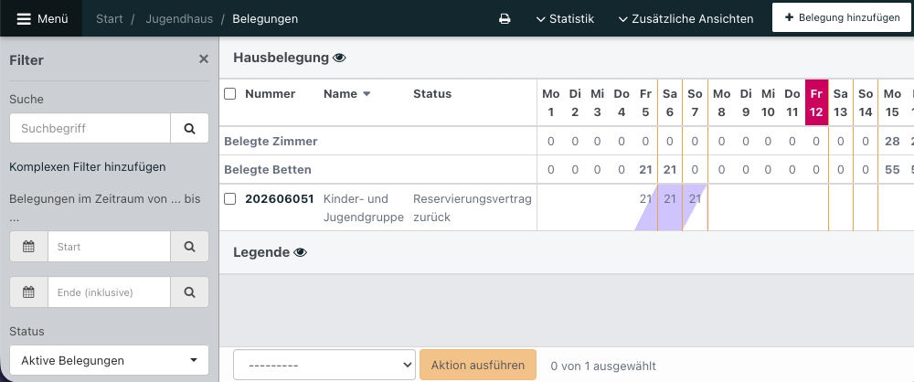 Screenshot einer Belegungsübersicht.
