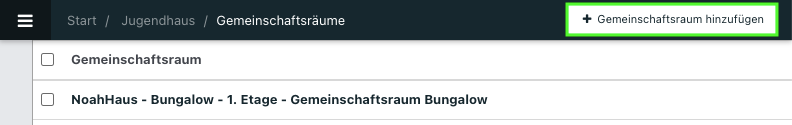 Screenshot der Übersicht der Gemeinschaftsräume