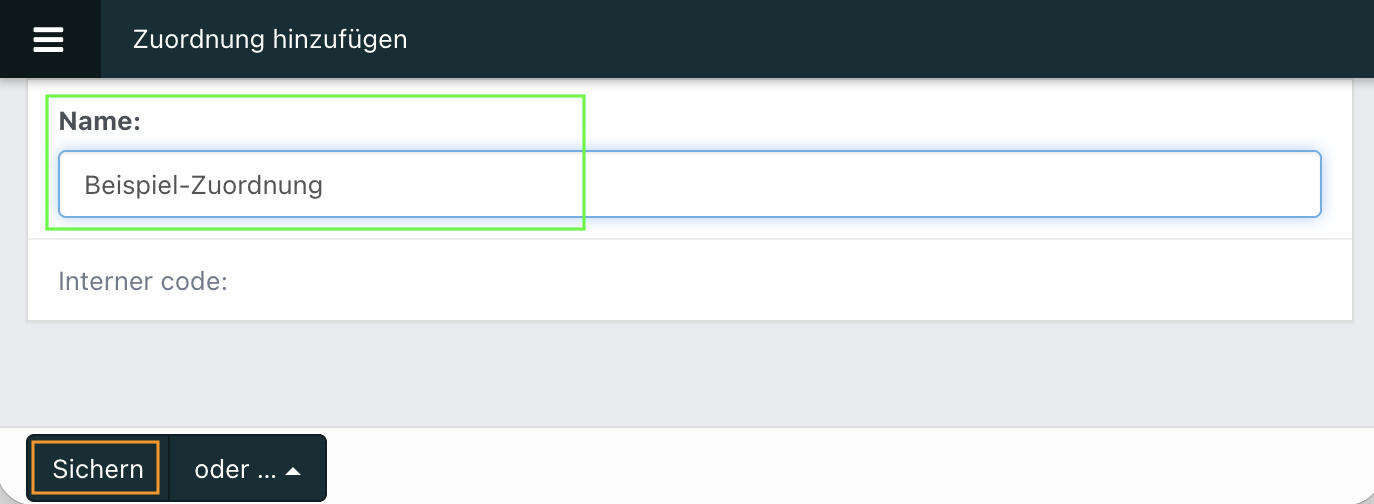 Screenshot aus der Software: geöffneter Bearbeitungszustand einer Zuordnung.
