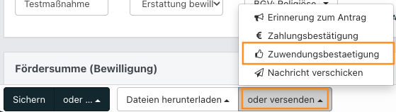 Screenshot des geöffneten Dropdowns für Dateien versenden.