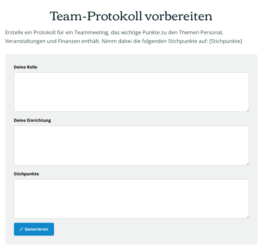 Screenshot des KI-Creators
