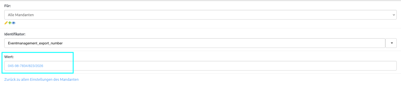 Screenshot aus der Software: geöffnete Einstellung, um Aktenzeichen zu bearbeiten.