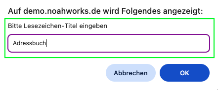 Screenshot aus der Software: Fenster zur Bezeichnung des Lesezeichens.