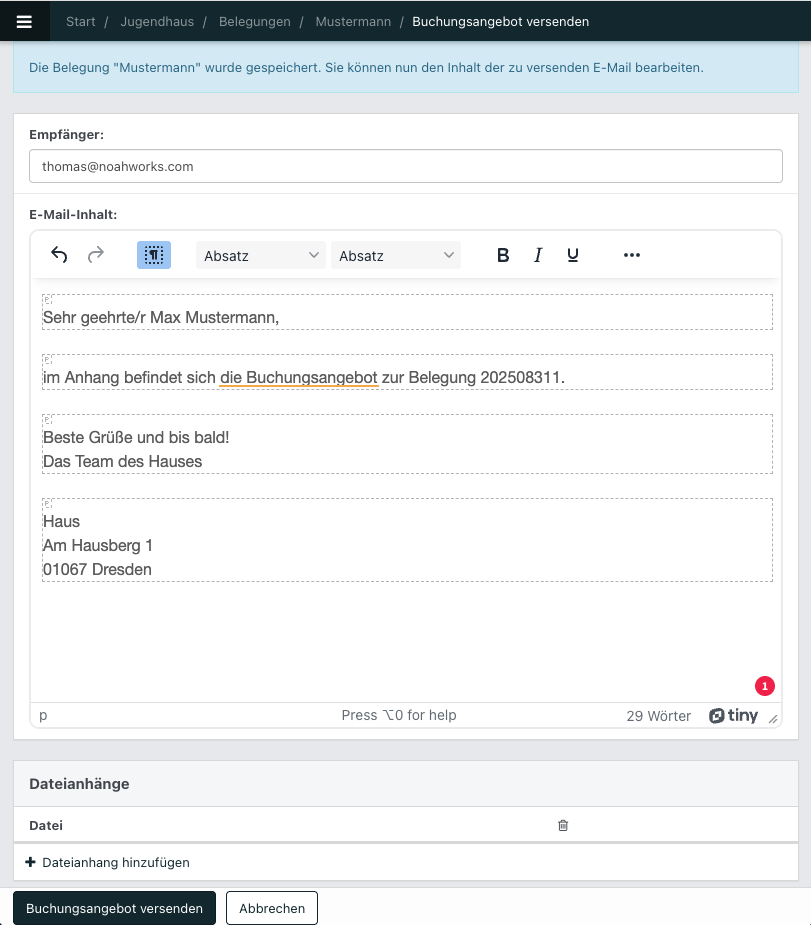 Screenshot aus der Software: geöffnete Mail.