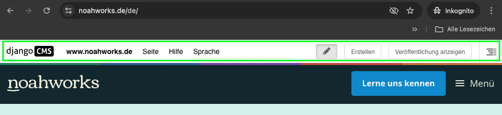 Screenshot der CMS-Steuerleiste von Noahworks.