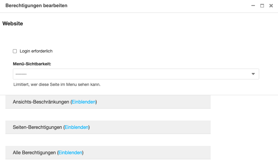 Screenshot der CMS-Berechtigungen.