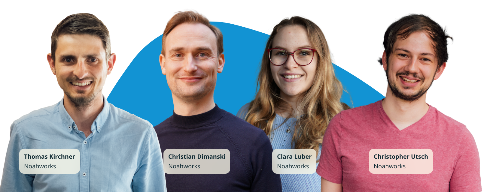 Collage der Ansprechpartner, links nach rechts: Thomas, Christian, Clara und Christopher.
