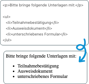 Screenshot von HTML, wie die Anweisung für eine Auflistung aussieht.