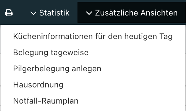 Screenshot des geöffneten Dropdown-Menü für zusätzliche Ansichten.