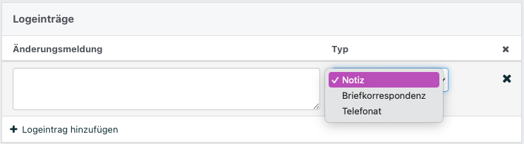 Screenshot aus der Software: Tab Historie mit den Logeinträgen.
