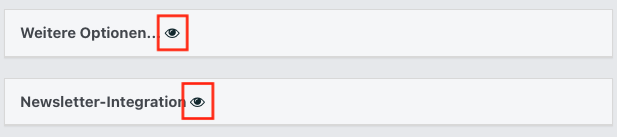 Screenshot von zwei Abschnitten "Weitere Optionen" und "Newsletter-Integration" im Tab Anmeldeoptionen.