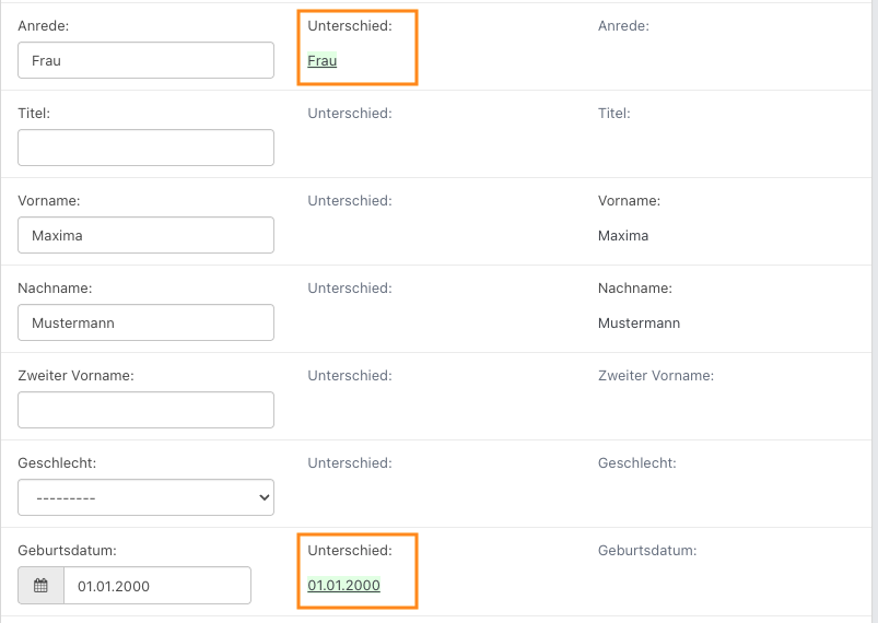 Screenshot aus der Software: geöffnete Kontaktzusammenführung.
