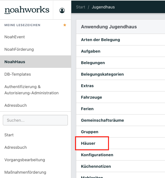 Screenshot aus NoahHaus: Übersicht über Bearbeitungsmöglichkeiten in NoahHaus.