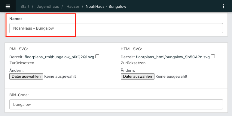 Screenshot aus NoahHaus: geöffnete Bearbeitung eines Hauses.