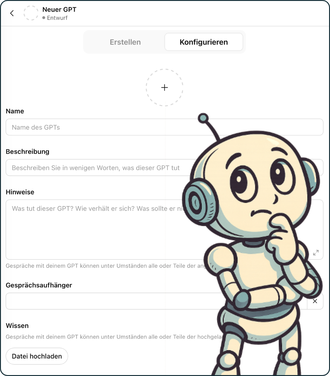 Screenshot von geöffneter ChatGPT-Konfiguration für ein Custom.
