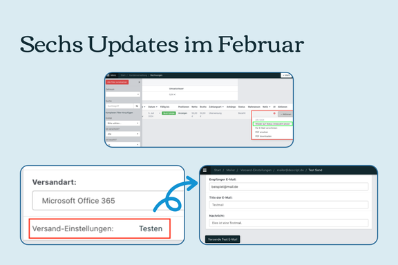 Blauer Hintergrund, darauf drei Bilder der aktuellen Software-Updates.