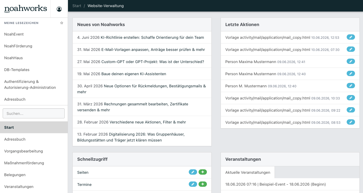 Screenshot vom Noahworks-Dashboard.