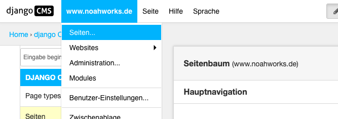 Screenshot aus dem CMS, um Seitenbaumstruktur zu öffnen.