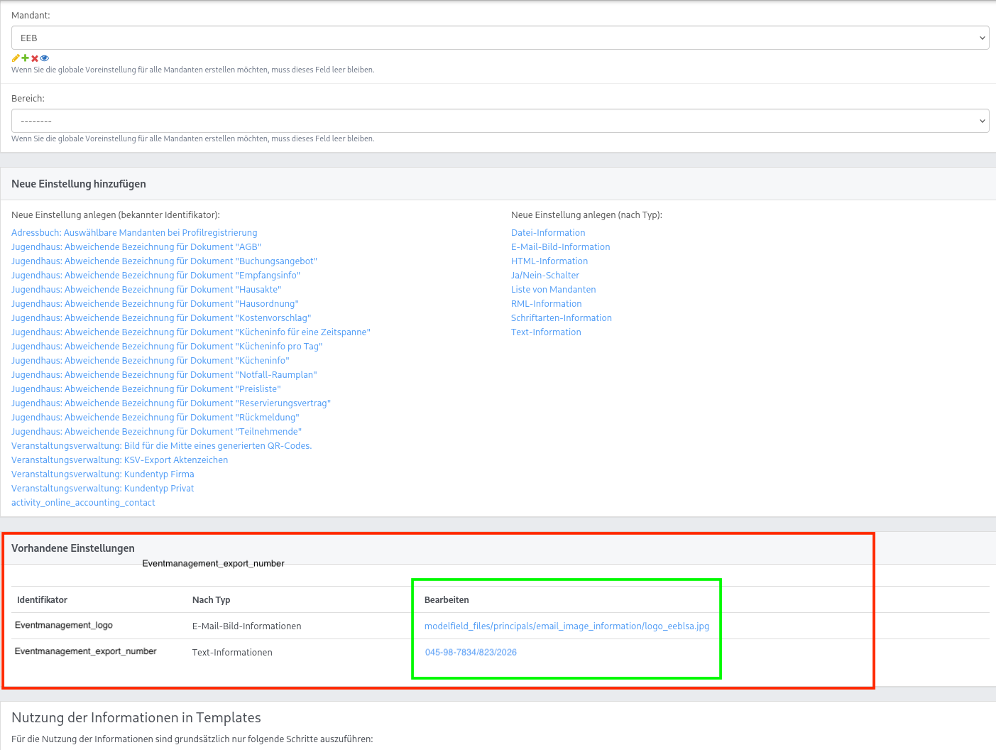 Screenshot aus der Software: geöffneter Mandant mit allen Informationen.