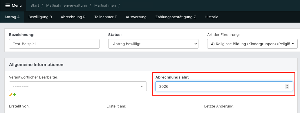Screenshot aus der Software: geöffnete Maßnahme im Bereich "Allgemeine Informationen".