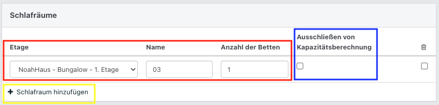 Screenshot aus NoahHaus: geöffnete Bearbeitungsansicht der Schlafräume eines Hauses.