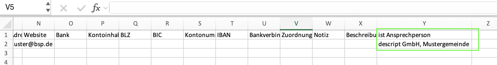 Screenshot eines beispielhaften Excel-Exports.