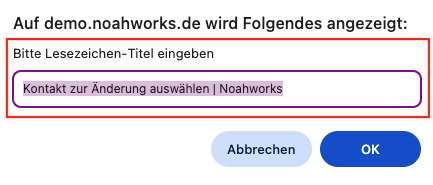Screenshot aus der Software: Fenster zur Bezeichnung des Lesezeichens.