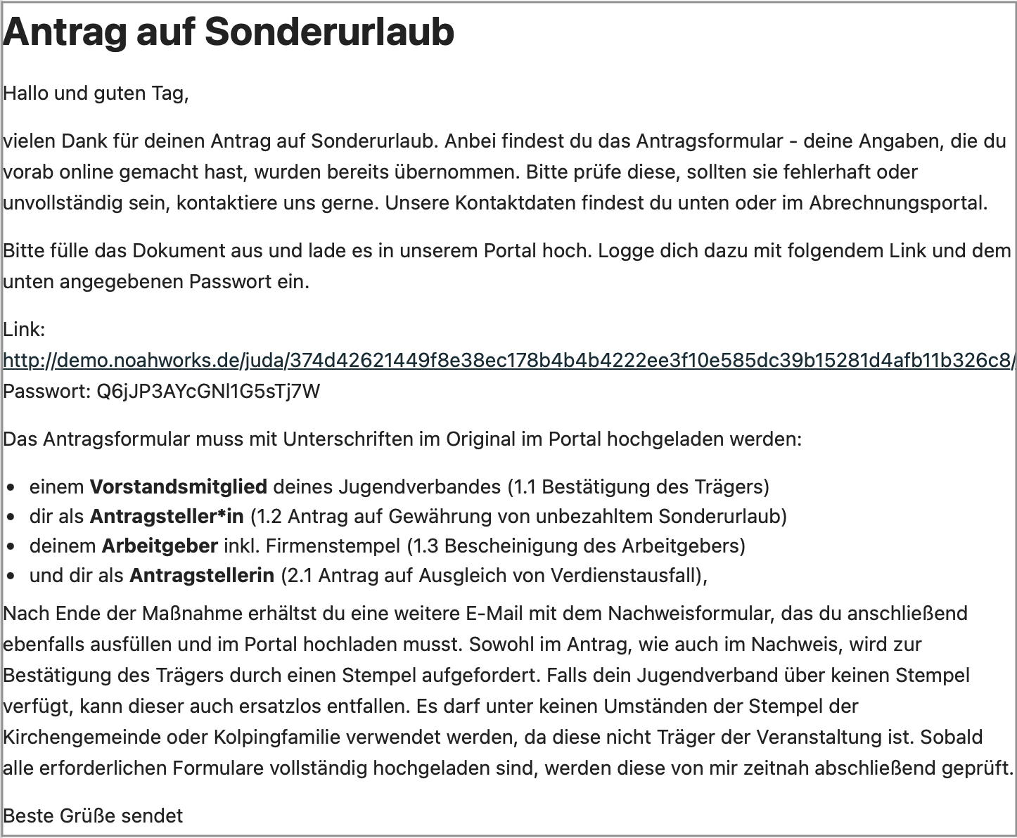 Screenshot der Mail, die den Antrag bewilligt.