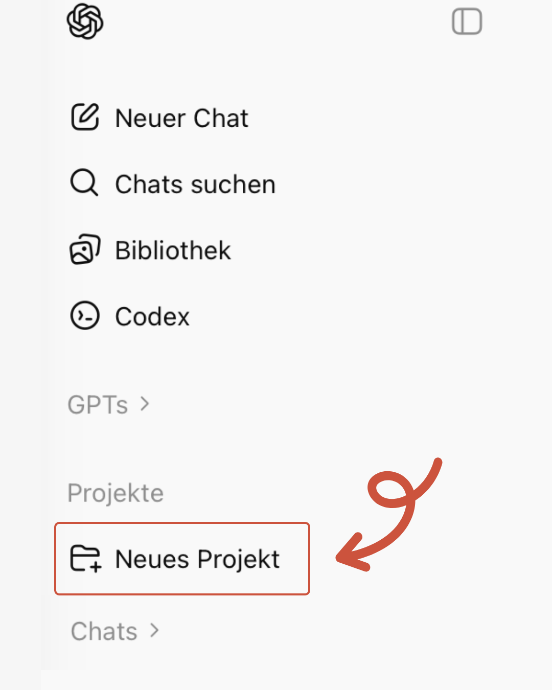 Screenshot der Seitenleiste von ChatGPT.