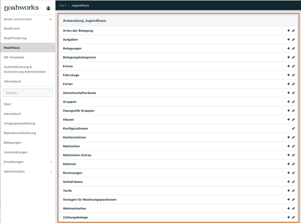 Screenshot der Übersichtsseite von NoahHaus.