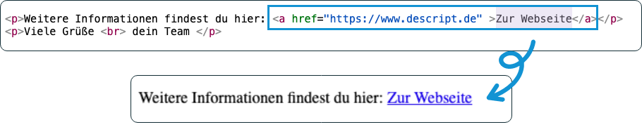 Screenshot von HTML wie es mit einem Linktext aussieht.