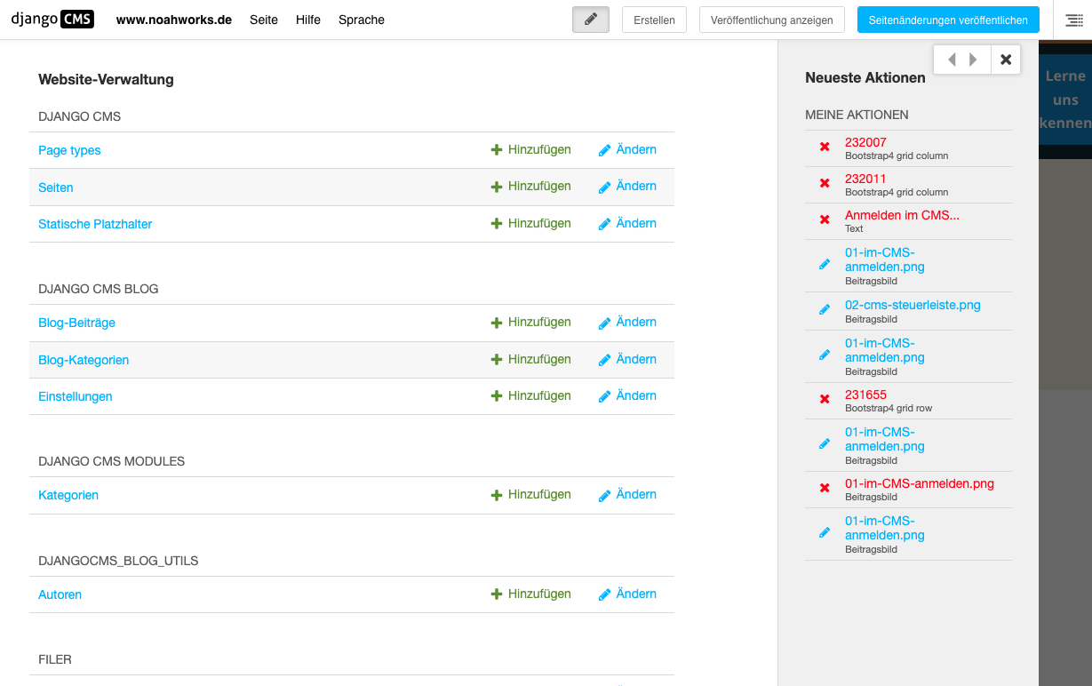 Screenshot der CMS-Administration.