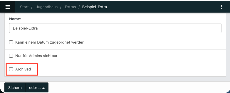 Screenshot der Bearbeitung eines neuen Extras.