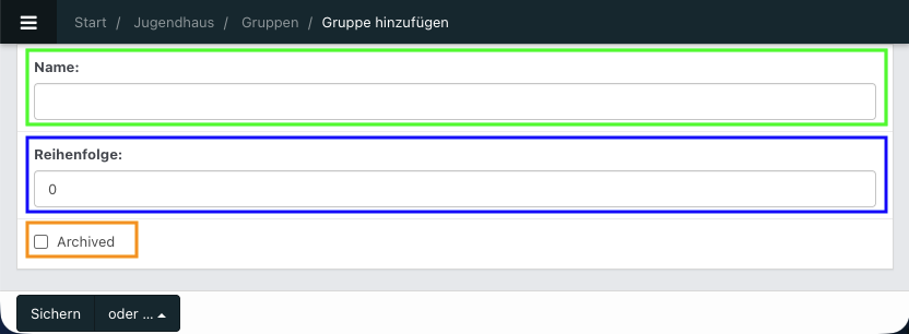 Screenshot der Bearbeitung einer Gruppe.