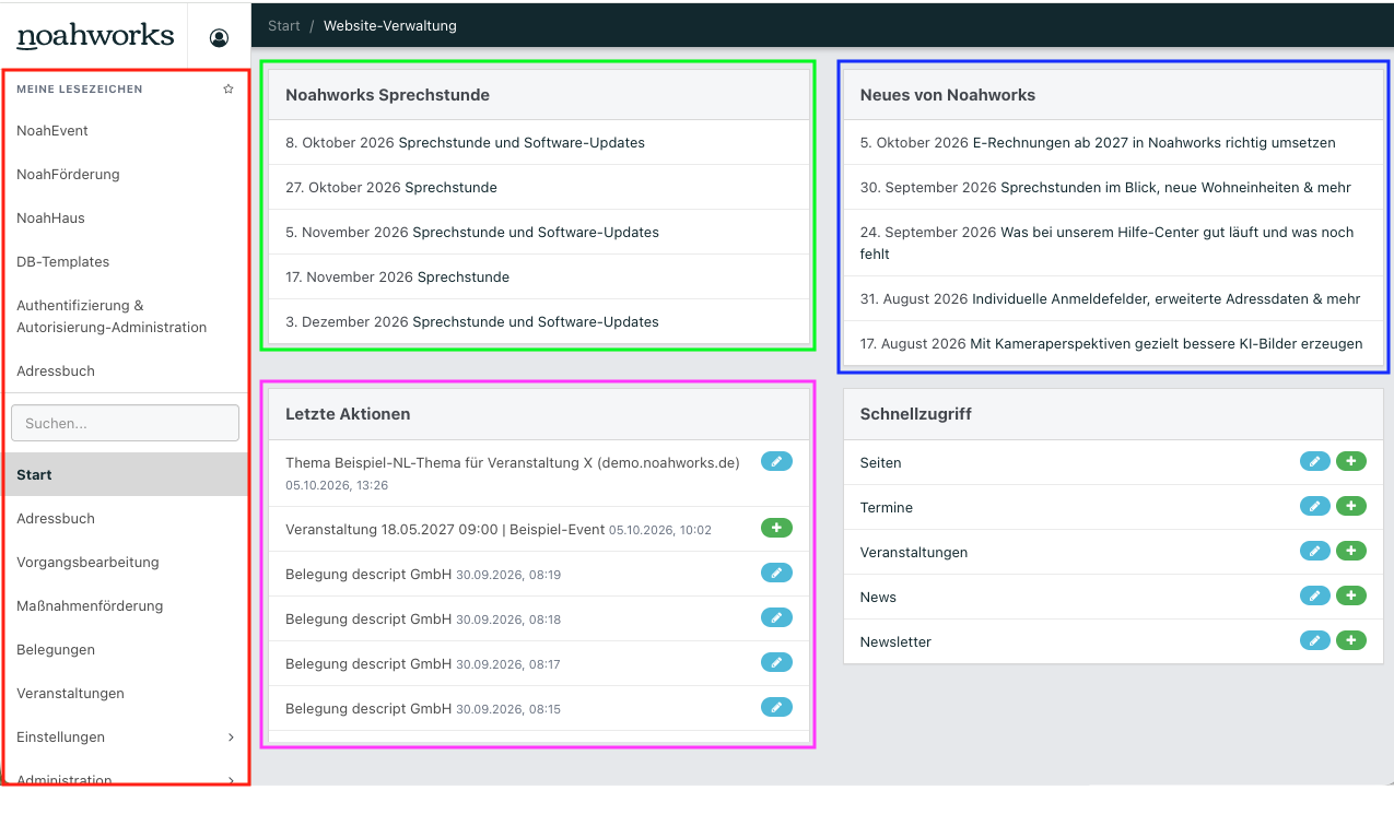 Screenshot der Noahworks-Startseite.