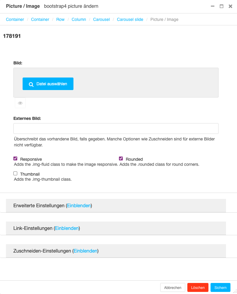 Ein Screenshot eines Einstellungsdialogs zur Bearbeitung von Bildern.