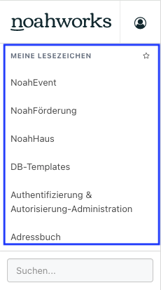 Screenshot aus der Software: geöffnete Lesezeichen im Menü.