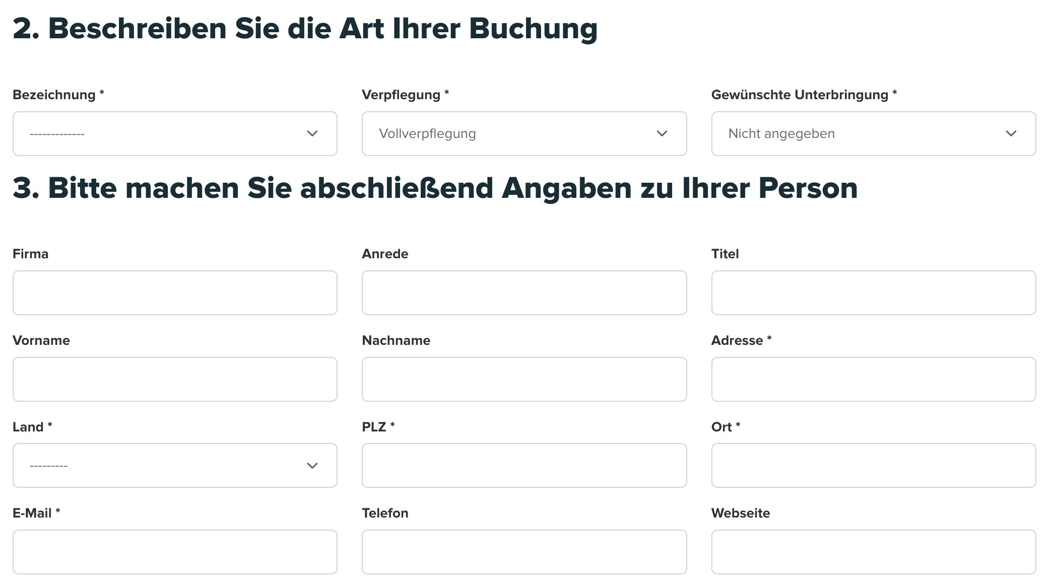 Screenshot aus der Software: Belegung anfragen mit Belegungsart und Kontaktdaten.