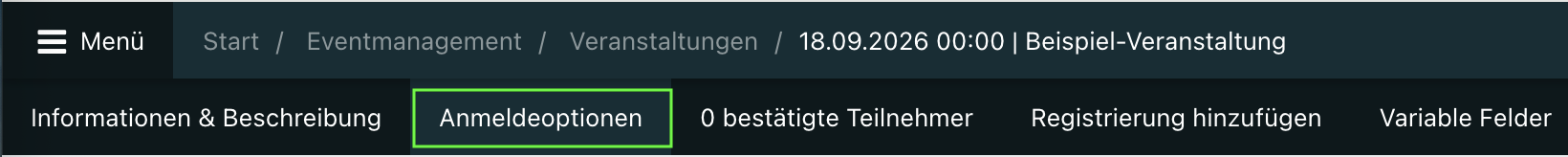 Screenshot aus der Software: Markierter Tab "Anmeldeoptionen".